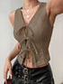 'Narskin' Tie Up V-Neck Tank Top - Celes Fashion